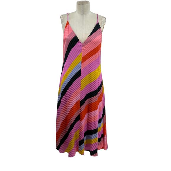 Stine Goya Gianna Dress Slip Midi Striped Silk Colorful Pink Size Small - Picture 2 of 15